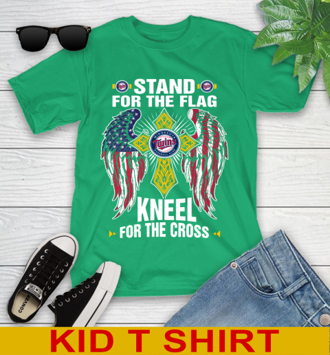 MLB Baseball Minnesota Twins Stand For Flag Kneel For The Cross Shirt Youth T-Shirt 7
