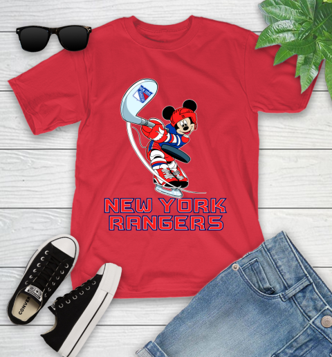 NHL Hockey New York Rangers Cheerful Mickey Mouse Shirt Youth T-Shirt 10