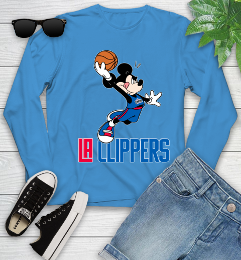 NBA Basketball LA Clippers Cheerful Mickey Mouse Shirt Youth Long Sleeve 7