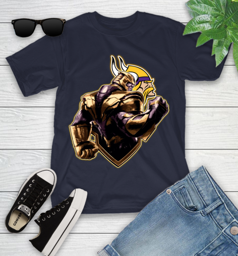 NFL Thanos Avengers Endgame Football Sports Minnesota Vikings Youth T-Shirt 3