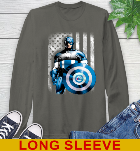 Philadelphia 76ers NBA Basketball Captain America Marvel Avengers American Flag Shirt Long Sleeve T-Shirt 10