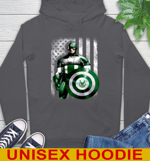 Milwaukee Bucks NBA Basketball Captain America Marvel Avengers American Flag Shirt Hoodie 7