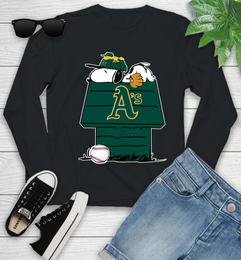 MLB Oakland Athletics Snoopy Woodstock The Peanuts Movie Baseball T Shirt Youth Long Sleeve 2