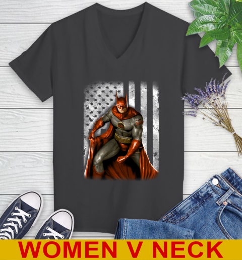 Baltimore Orioles MLB Baseball Batman DC American Flag Shirt Women's V-Neck T-Shirt 8