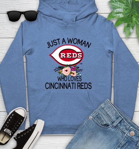 MLB Just A Woman Who Loves Cincinnati Reds Baseball Sports Youth Hoodie 8