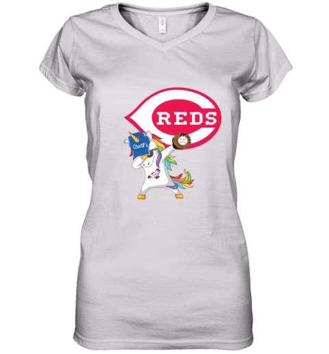 Hip Hop Dabbing Unicorn Flippin Love Cincinnati Reds Women's V-Neck T-Shirt