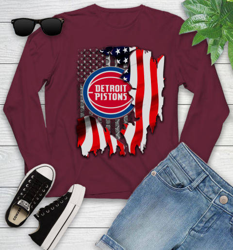 Detroit Pistons NBA Basketball American Flag Youth Long Sleeve 6