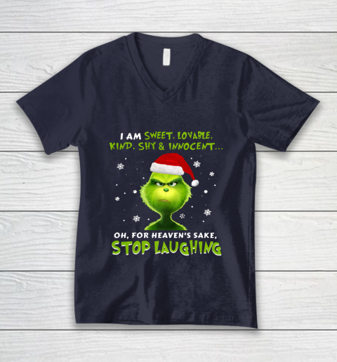 I Am Sweet Lovable Kind Shy Innocent Grinch Christmas V-Neck T-Shirt 2