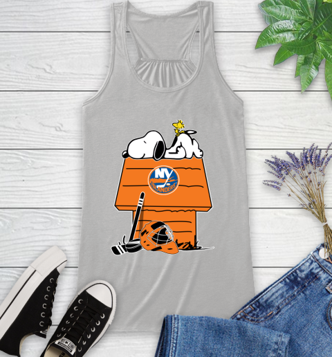 New York Islanders NHL Hockey Snoopy Woodstock The Peanuts Movie (1) Racerback Tank