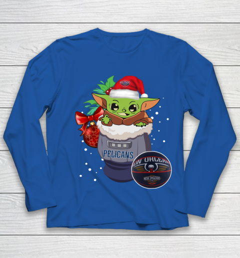 New Orleans Pelicans Christmas Baby Yoda Star Wars Funny Happy NBA Youth Long Sleeve 9