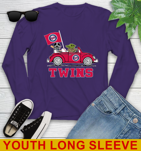 MLB Baseball Minnesota Twins Darth Vader Baby Yoda Driving Star Wars Shirt Youth Long Sleeve 5