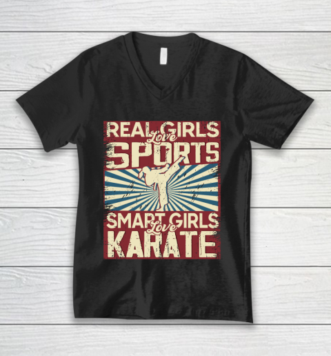 Real girls love sports smart girls love karate V-Neck T-Shirt
