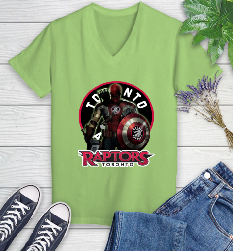 Toronto Raptors NBA Basketball Captain America Thor Spider Man Hawkeye Avengers Women's V-Neck T-Shirt 11