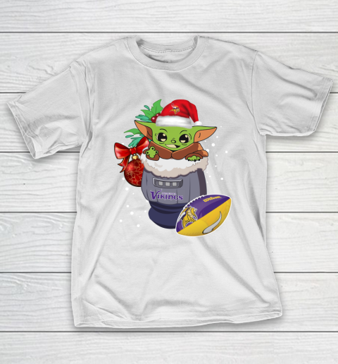 Minnesota Vikings Christmas Baby Yoda Star Wars Funny Happy NFL T-Shirt 3