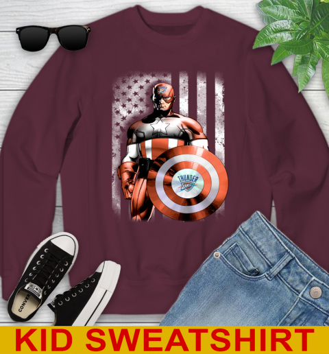 Oklahoma City Thunder NBA Basketball Captain America Marvel Avengers American Flag Shirt Youth Sweatshirt 4