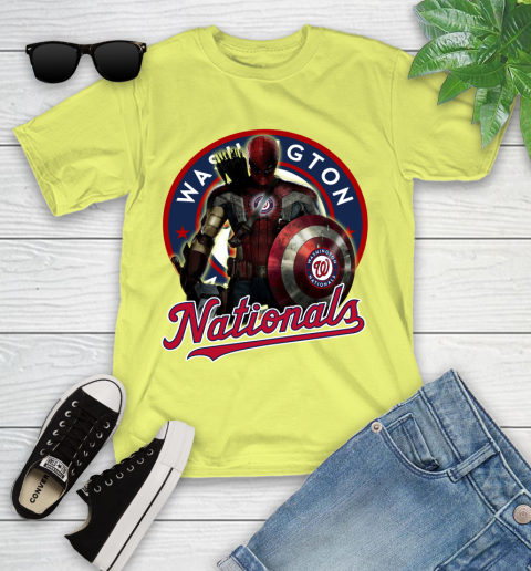 MLB Captain America Thor Spider Man Hawkeye Avengers Endgame Baseball Washington Nationals Youth T-Shirt 8