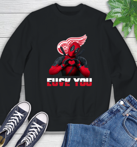 NHL Detroit Red Wings Deadpool Love You Fuck You Hockey Sports Sweatshirt