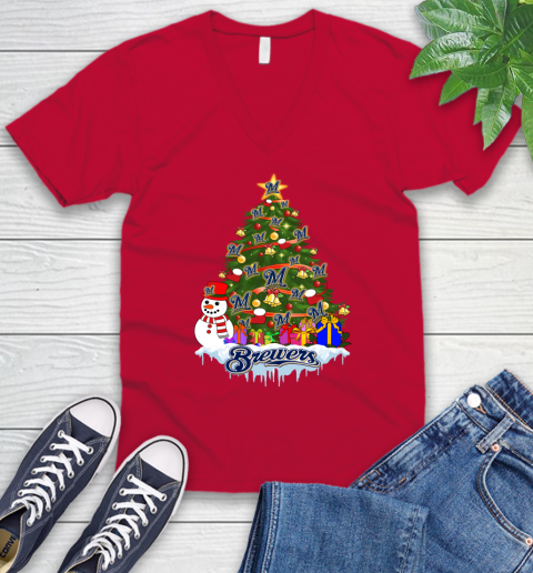 Milwaukee Brewers Merry Christmas MLB Baseball Sports V-Neck T-Shirt 7