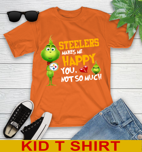NFL Pittsburgh Steelers Makes Me Happy You Not So Much Grinch Football Sports Youth T-Shirt 8