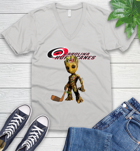 Carolina Hurricanes NHL Hockey Groot Marvel Guardians Of The Galaxy V-Neck T-Shirt