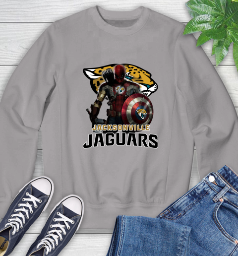 NFL Captain America Thor Spider Man Hawkeye Avengers Endgame Football Jacksonville Jaguars Sweatshirt 5