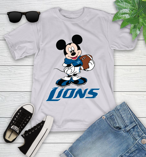 NFL Football Detroit Lions Cheerful Mickey Mouse Shirt Youth T-Shirt 4