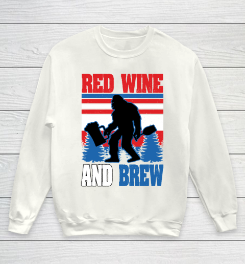 Beer Lover Funny Shirt Big Foot Red Wine And Brew Funny July 4th Gift Vintage Youth Sweatshirt