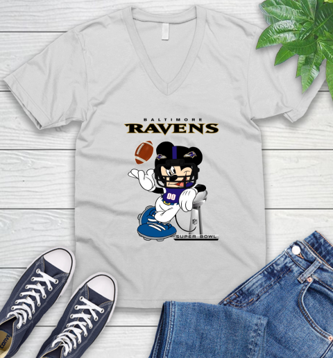 NFL Baltimore Ravens Mickey Mouse Disney Super Bowl Football T Shirt V-Neck T-Shirt