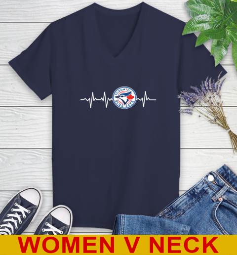 Toronto Blue Jays MLB Baseball Heart Beat Shirt Women's V-Neck T-Shirt 12