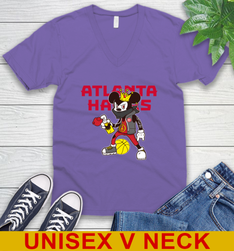 Atlanta Hawks NBA Basketball Mickey Peace Sign Sports V-Neck T-Shirt 9