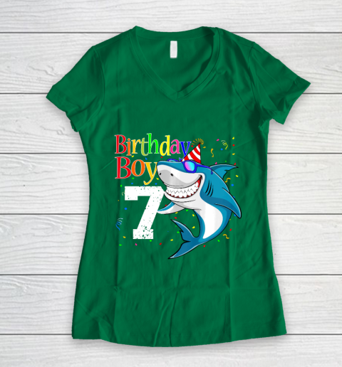 Kids 7th Birthday Boy Shark Shirts 7 Jaw Some Four Tees Boys 7 Years Old Women's V-Neck T-Shirt 3