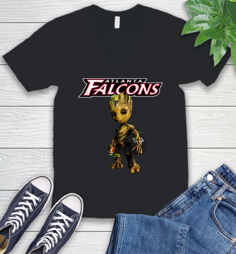Atlanta Falcons NFL Football Groot Marvel Guardians Of The Galaxy V-Neck T-Shirt 2