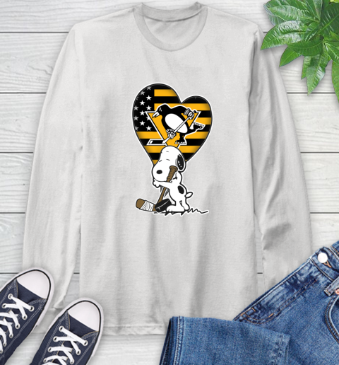 Pittsburgh Penguins NHL Hockey The Peanuts Movie Adorable Snoopy Long Sleeve T-Shirt