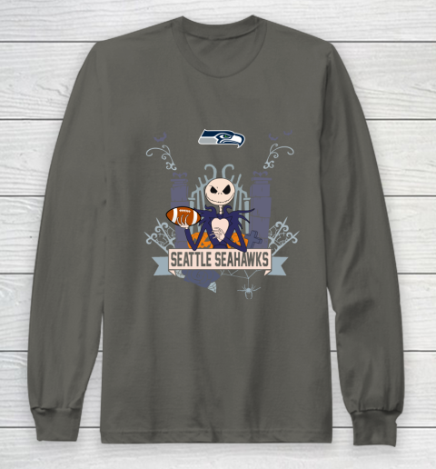 NFL Seattle Seahawks Football Jack Skellington Halloween Long Sleeve T-Shirt 5