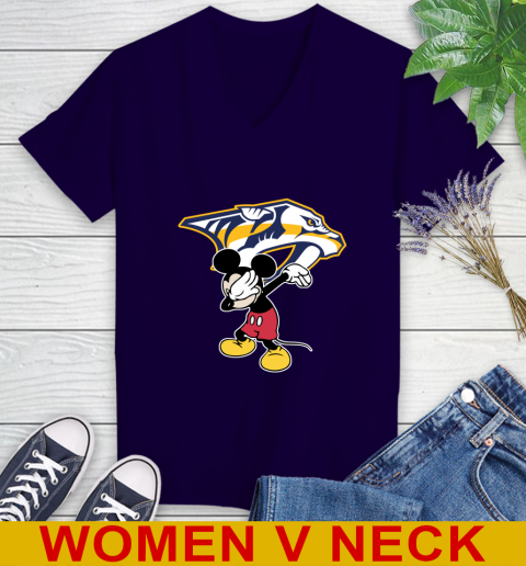 Nashville Predators NHL Hockey Dabbing Mickey Disney Sports Women's V-Neck T-Shirt 4