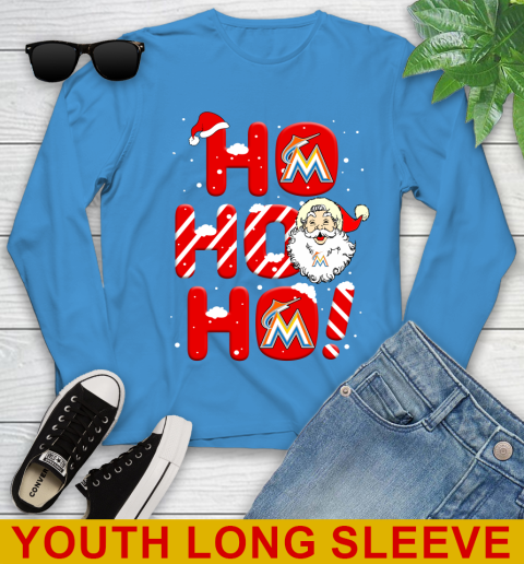 Miami Marlins MLB Baseball Ho Ho Ho Santa Claus Merry Christmas Shirt Youth Long Sleeve 8