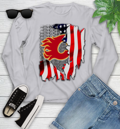 Calgary Flames NHL Hockey American Flag Youth Long Sleeve 5