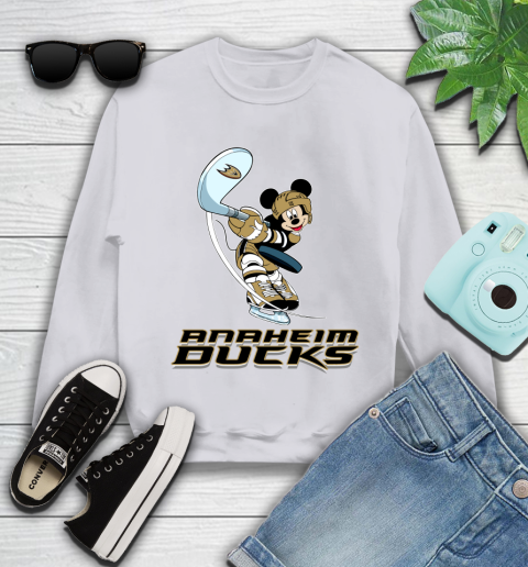NHL Hockey Anaheim Ducks Cheerful Mickey Mouse Shirt Youth Sweatshirt - Image 5