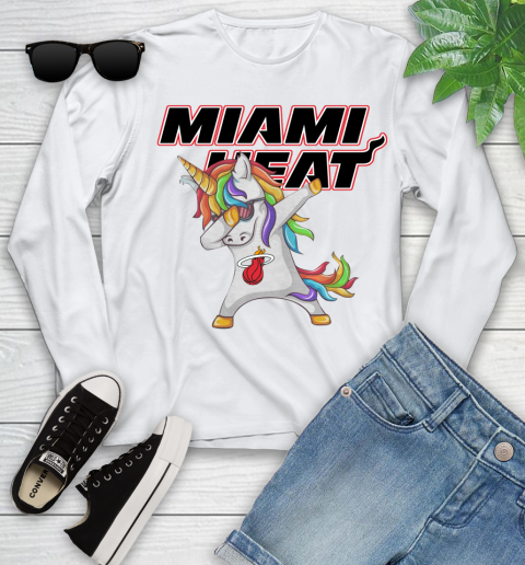 Miami Heat NBA Basketball Funny Unicorn Dabbing Sports Youth Long Sleeve