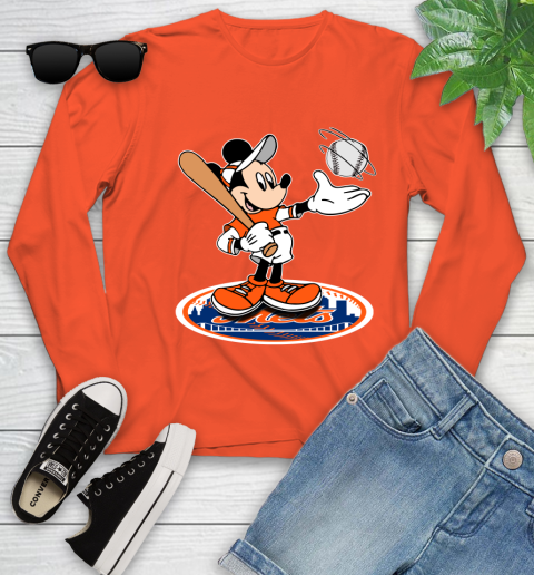 MLB Baseball New York Mets Cheerful Mickey Disney Shirt Youth Long Sleeve 4