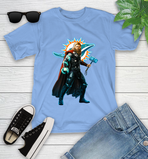 NFL Thor Avengers Endgame Football Miami Dolphins Youth T-Shirt 11