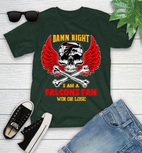 NFL Damn Right I Am A Atlanta Falcons Win Or Lose Skull Football Sports Youth T-Shirt 5