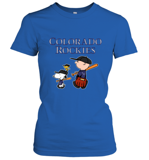 Colorado Rockies Let's Play Baseball Together Snoopy MLB Women's T-Shirt