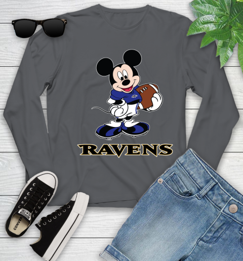 NFL Football Baltimore Ravens Cheerful Mickey Mouse Shirt Youth Long Sleeve 8