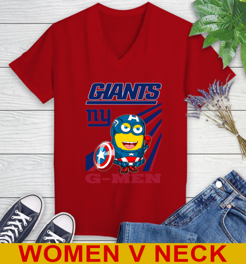 NFL Football New York Giants Captain America Marvel Avengers Minion Shirt Women's V-Neck T-Shirt 10