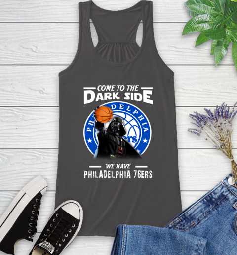 NBA Come To The Dark Side We Have Philadelphia 76ers Star Wars Darth Vader Basketball Racerback Tank 11