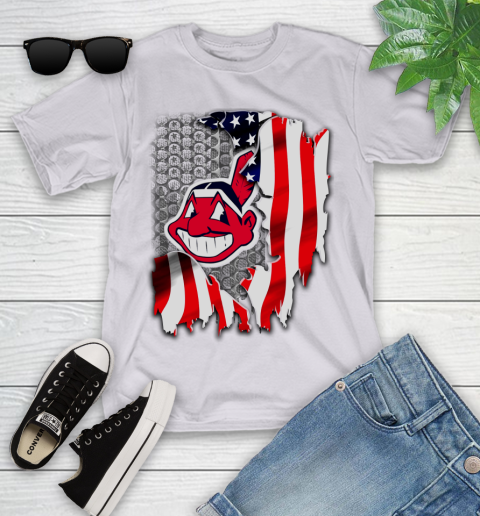 Cleveland Indians MLB Baseball American Flag Youth T-Shirt 4