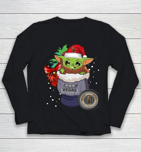 Vegas Golden Knights Christmas Baby Yoda Star Wars Funny Happy NHL Youth Long Sleeve
