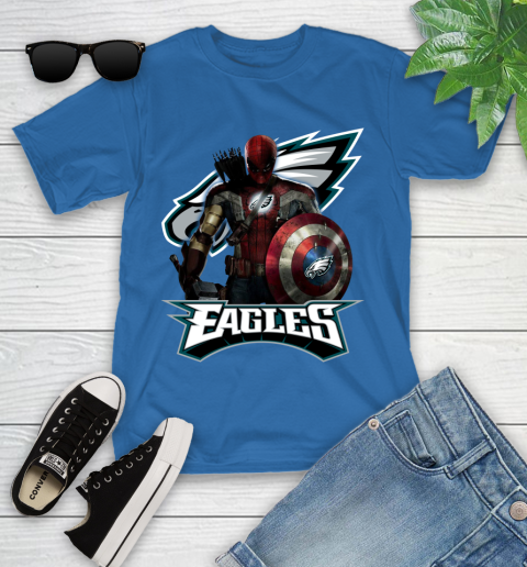 NFL Captain America Thor Spider Man Hawkeye Avengers Endgame Football Philadelphia Eagles Youth T-Shirt 9