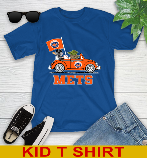 MLB Baseball New York Mets Darth Vader Baby Yoda Driving Star Wars Shirt Youth T-Shirt 9
